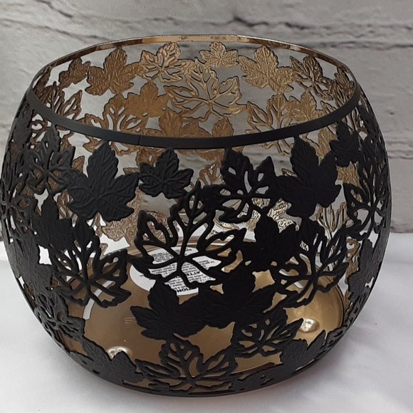 BATH & BODY WORKS FLANKED~LEAF MATTE BLACK GOLD INLAY 3~WICK CANDLE CHANDLER - Picture 16 of 16